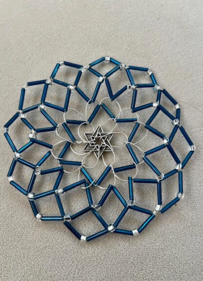 Sapphire Blue with Star of David - Women's Handmade Beaded Wire Kippah