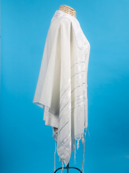 Tanner - Unisex Wool White and Silver Tallit, - Image 8