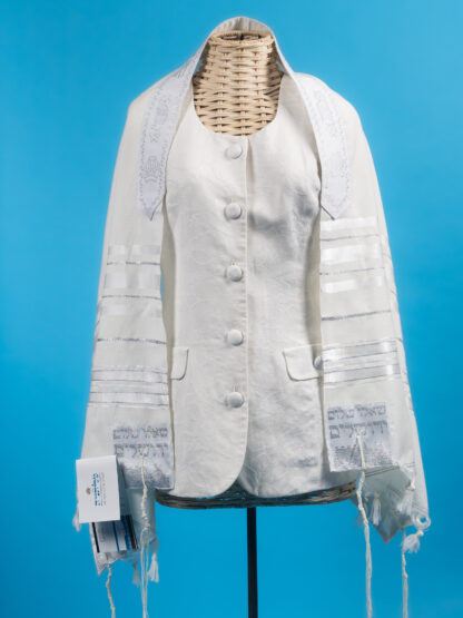 Tanner - Unisex Wool White and Silver Tallit,