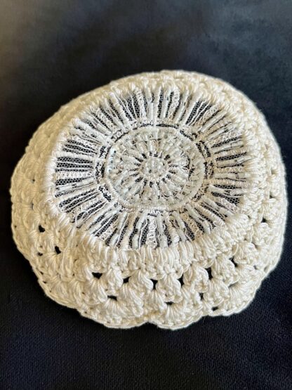 Ivory Kippah with Shiney Beads - Women's Handmade Crocheted